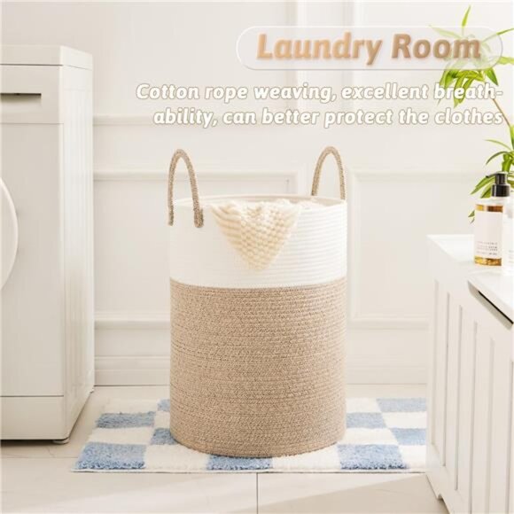 Laundry Basket,Woven Cotton Rope Laundry Hamper,60L for Decor Storage of Dirty - Picture 10 of 16